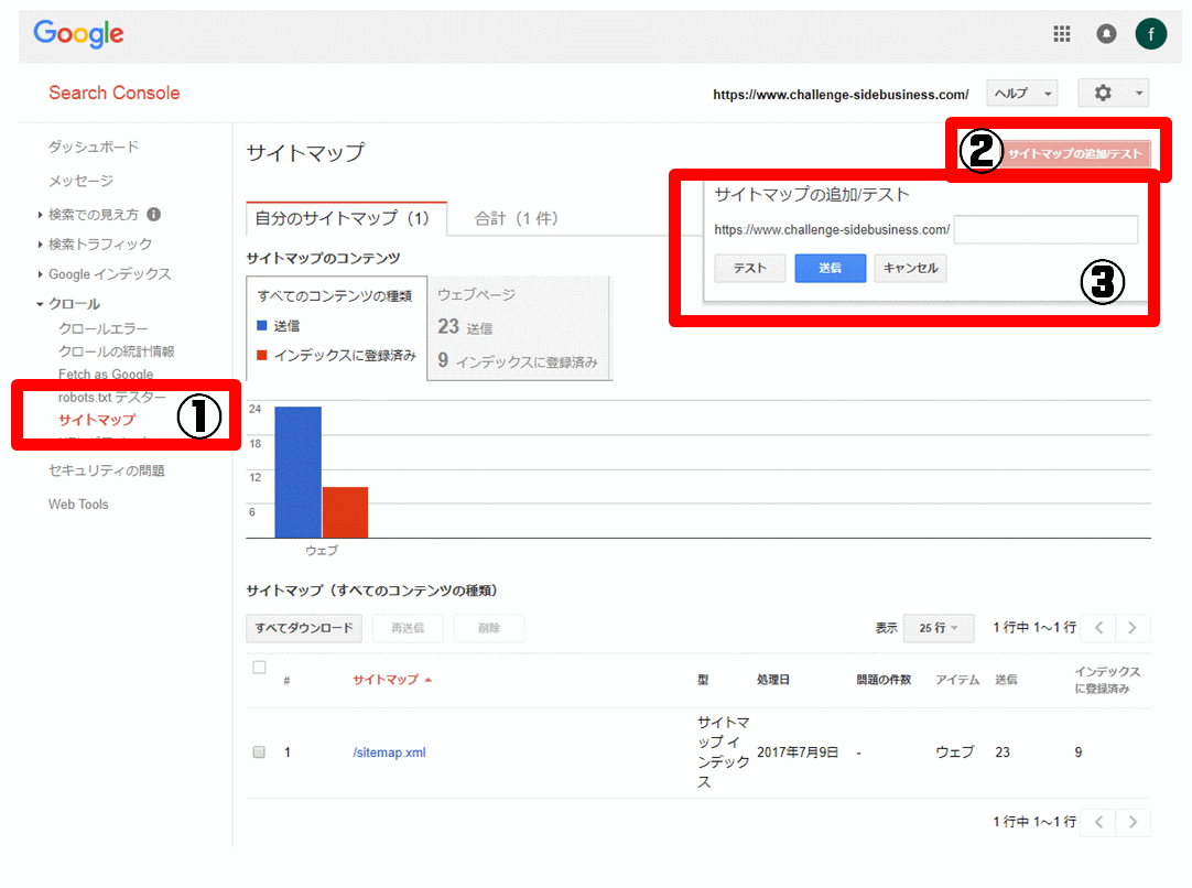 search-consoleサイトマップ設定